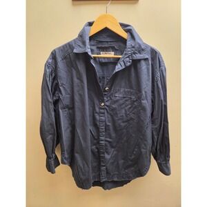 Free People We The Free Navy Blue Cotton Button Down Shirt Raw Hem Womens XS